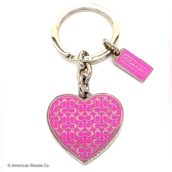 Vintage Large COACH Neon Pink Heart Signature Keychain Purse Charm bag tag - Picture 3 of 7